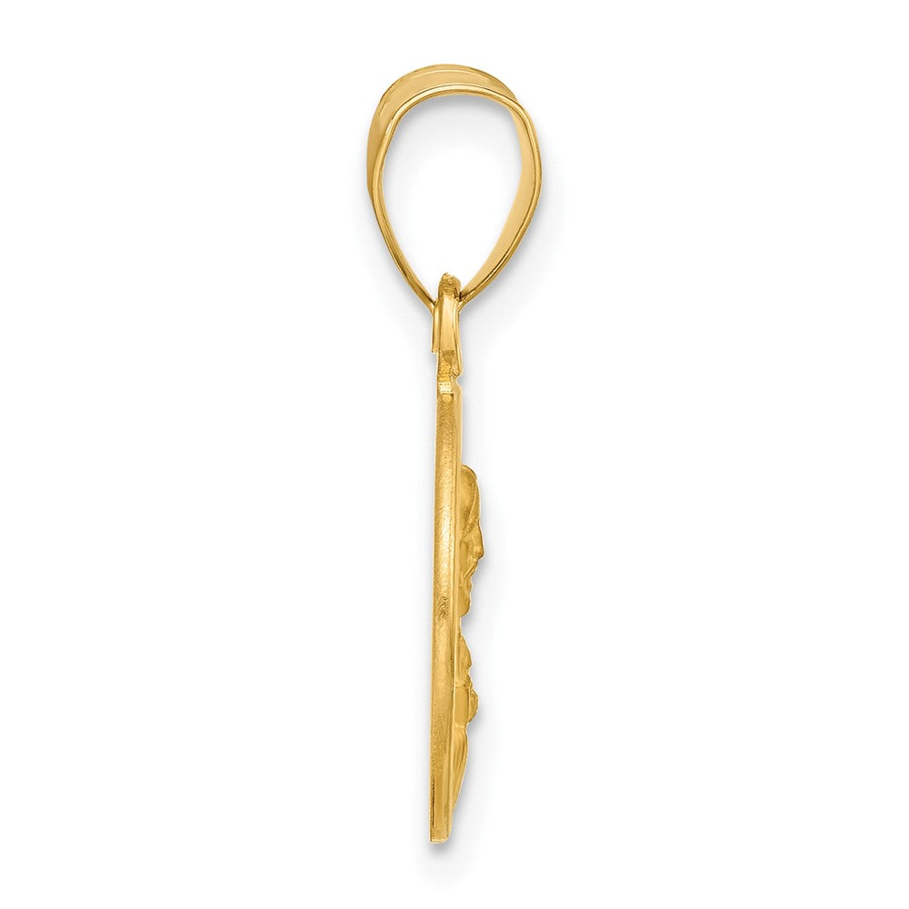 14k Polished and Satin Solid Sacred Heart of Jesus Round Medal Pendant