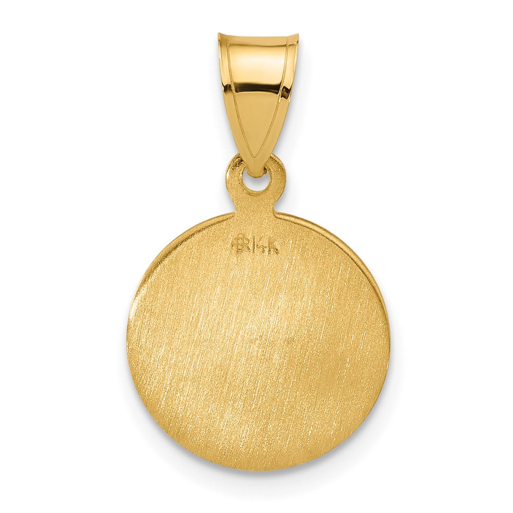 14k Polished and Satin Solid Sacred Heart of Jesus Round Medal Pendant