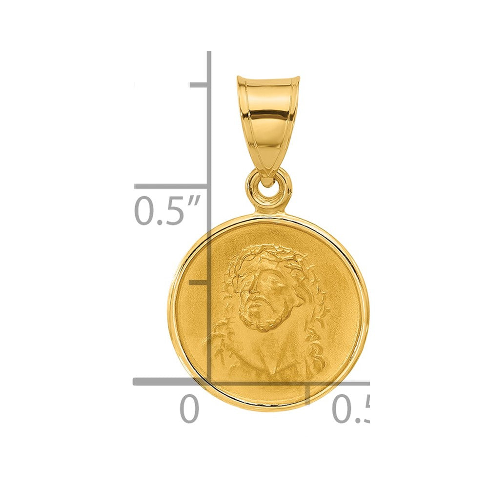 14k Polished and Satin Solid Face of Jesus Medal Round Pendant