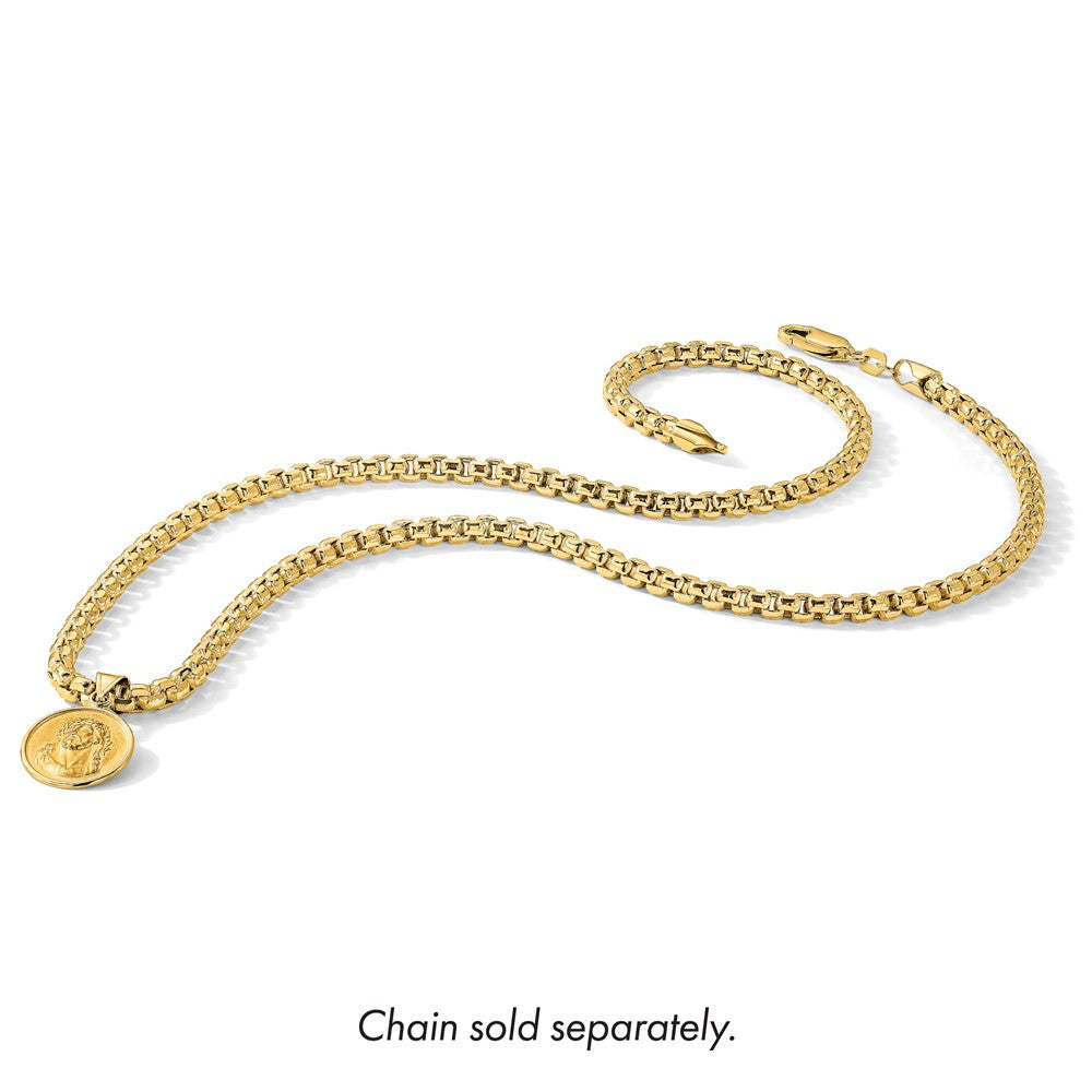 14k Polished and Satin Solid Face of Jesus Medal Round Pendant