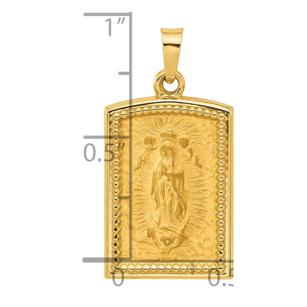 14K Polished and Satin Hollow Our Lady of Guadalupe Rectangular Pendant
