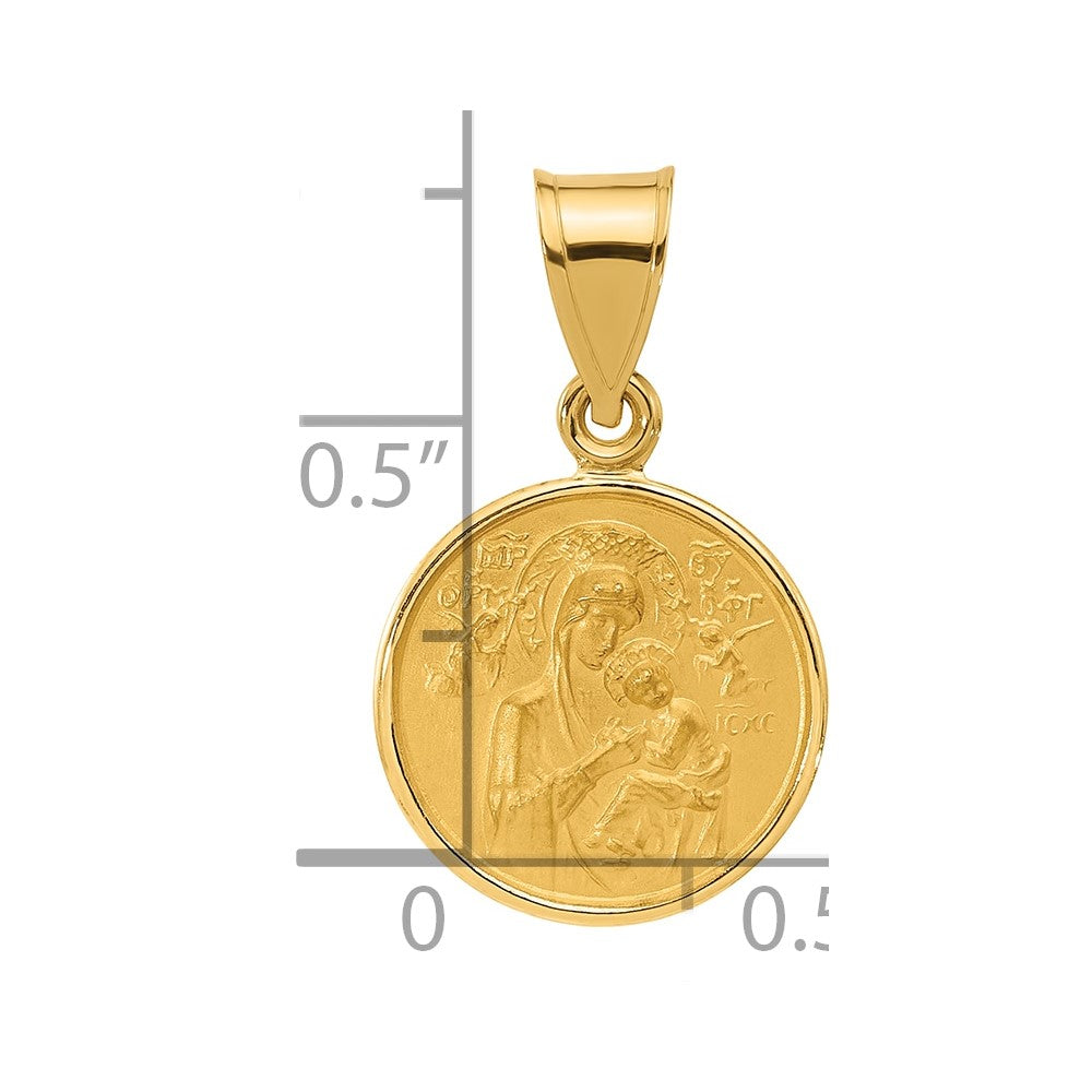 14k Polished and Satin Solid Our Lady of Perpetual Help Medal Round Pendant