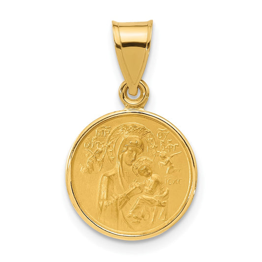 14k Polished and Satin Solid Our Lady of Perpetual Help Medal Round Pendant