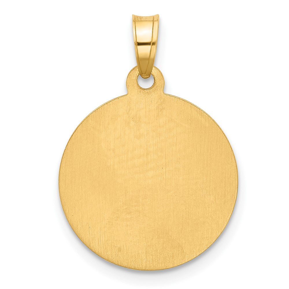 14k and White Rhodium Polished and Satin Hollow Our Lady of Sorrows Medal Round Pendant