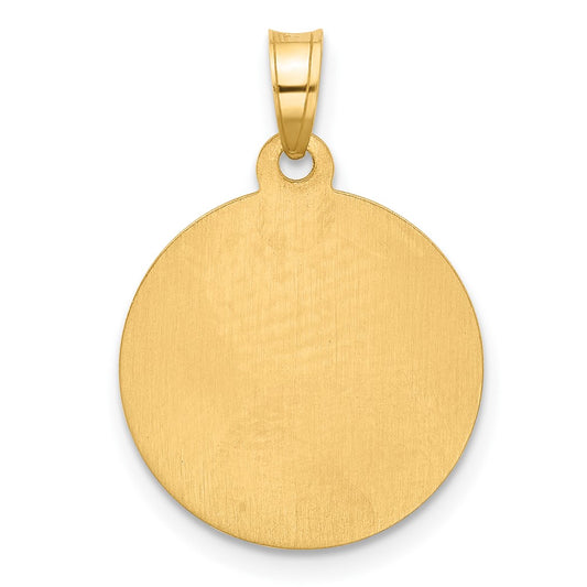 14k and White Rhodium Polished and Satin Hollow Our Lady of Sorrows Medal Round Pendant