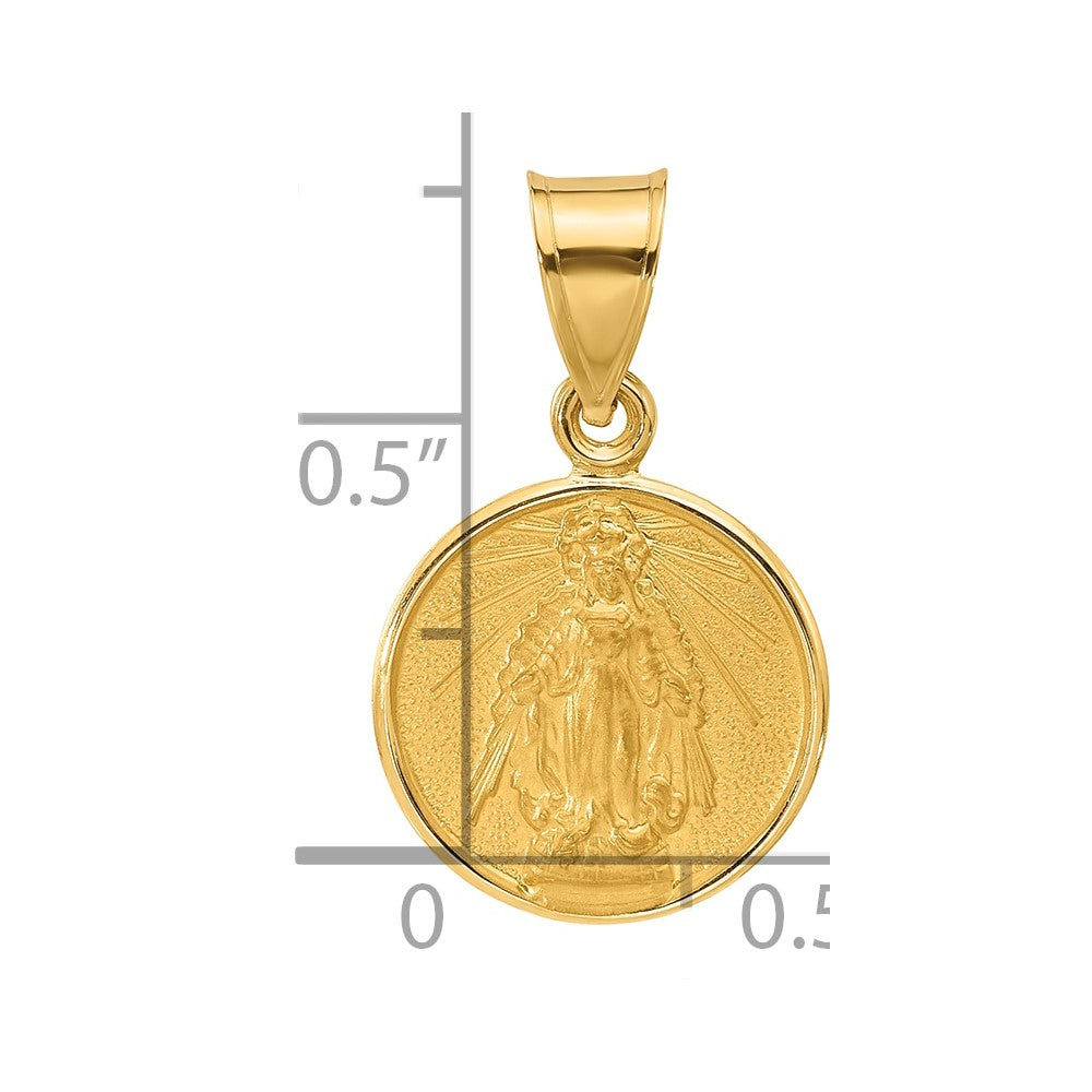 14k Polished and Satin Solid Miraculous Medal Plain Back Pendant