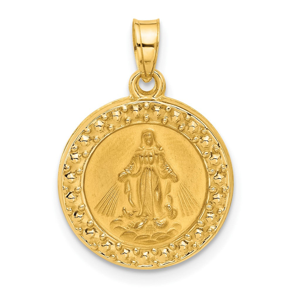14K Polished and Satin Hollow Miraculous Medal Plain Back Pendant