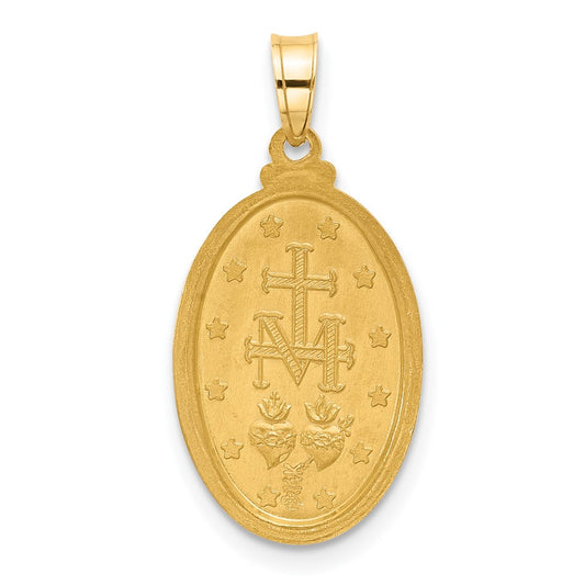 14k Polished and Satin Solid Miraculous Medal Oval Pendant