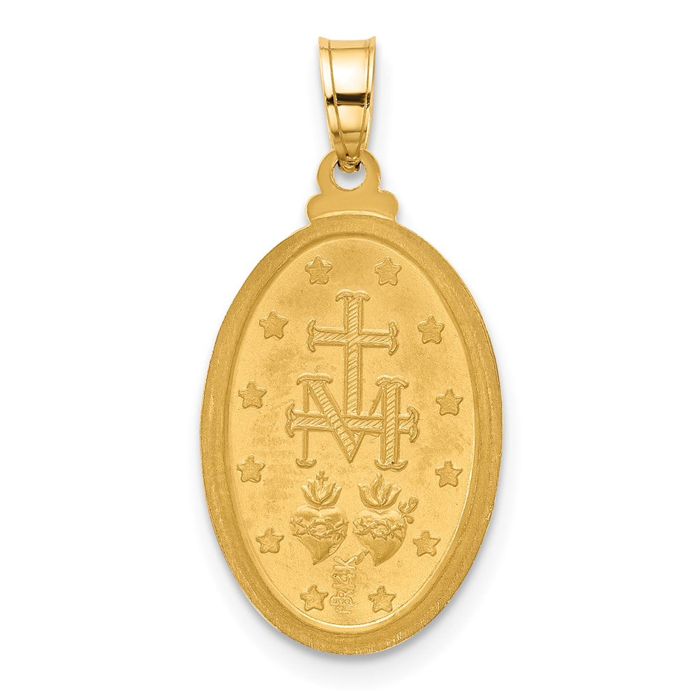 14K and White Rhodium Polished and Satin Solid Miraculous Medal Oval Pendant
