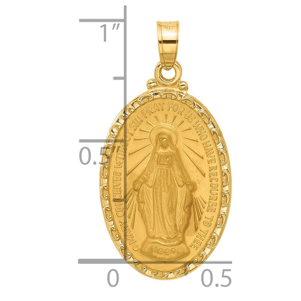 14k Polished and Satin Solid Miraculous Medal Oval Pendant