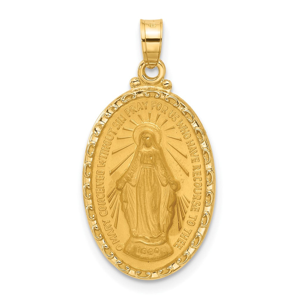 14k Polished and Satin Solid Miraculous Medal Oval Pendant