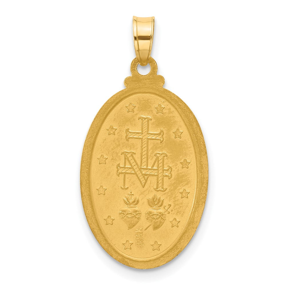 14K and White Rhodium Polished and Satin Solid Miraculous Medal Oval Pendant