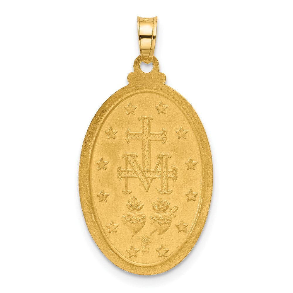 14k Polished and Satin Solid Miraculous Medal Oval Pendant