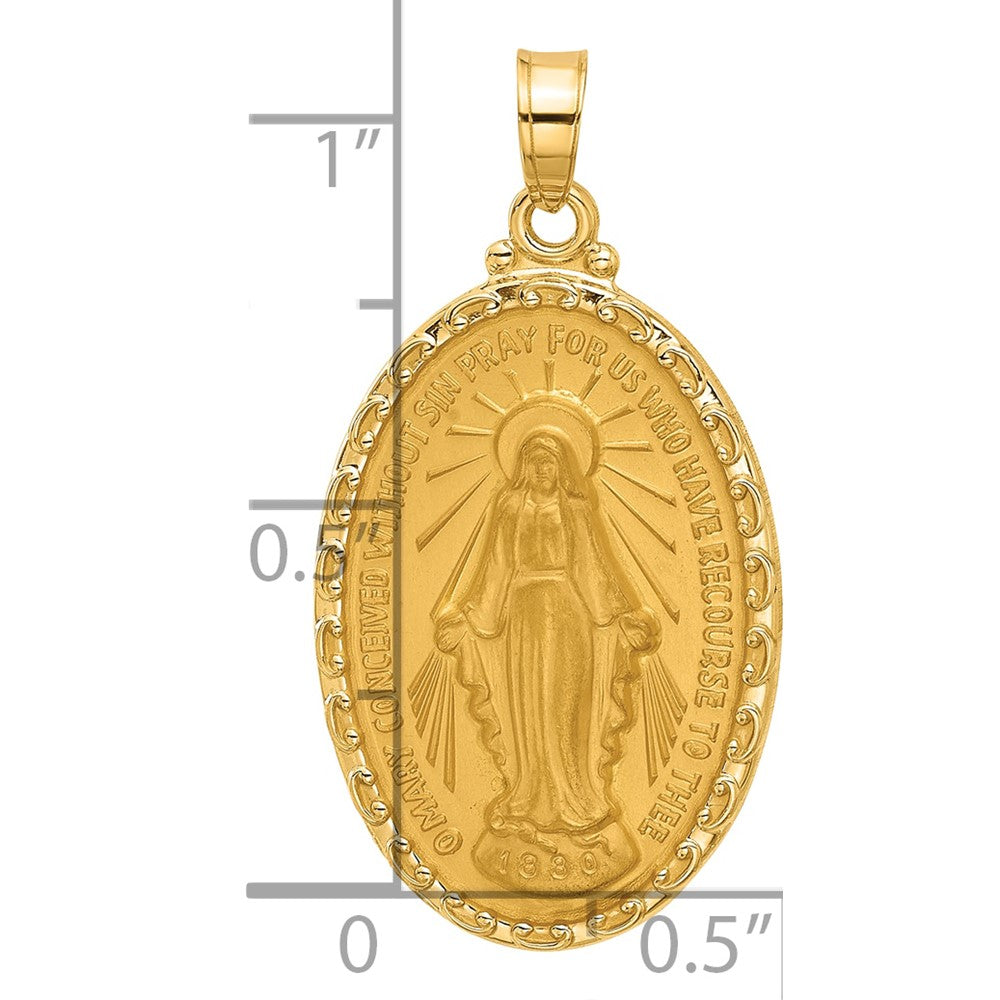 14k Polished and Satin Solid Miraculous Medal Oval Pendant