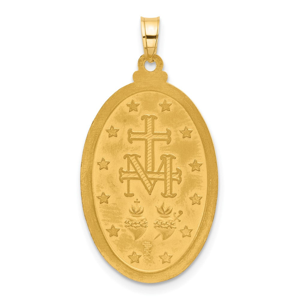 14k Polished and Satin Solid Miraculous Medal Oval Pendant