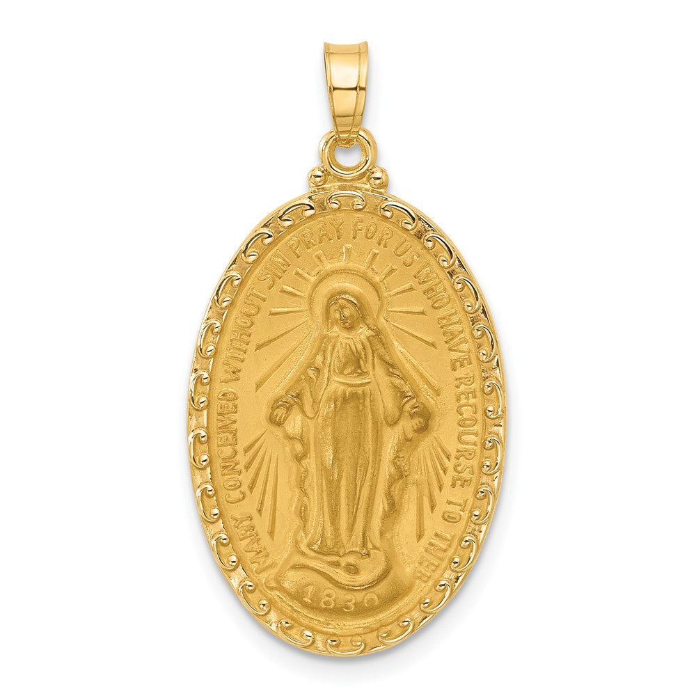 14k Polished and Satin Solid Miraculous Medal Oval Pendant