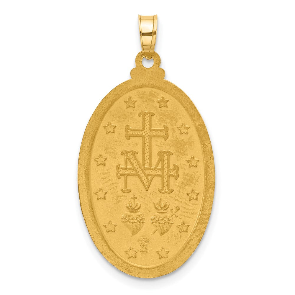 14K and White Rhodium Polished and Satin Solid Miraculous Medal Oval Pendant