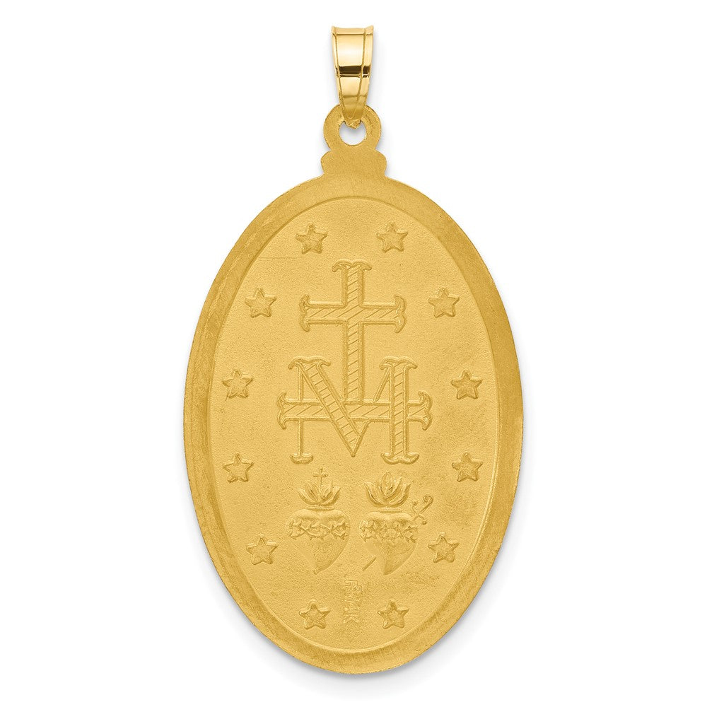 14K and White Rhodium Polished and Satin Solid Miraculous Medal Oval Pendant