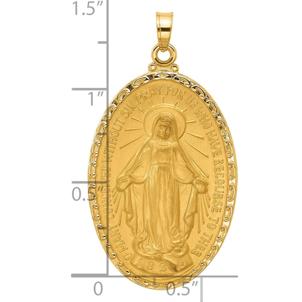 14k Polished and Satin Solid Miraculous Medal Oval Pendant