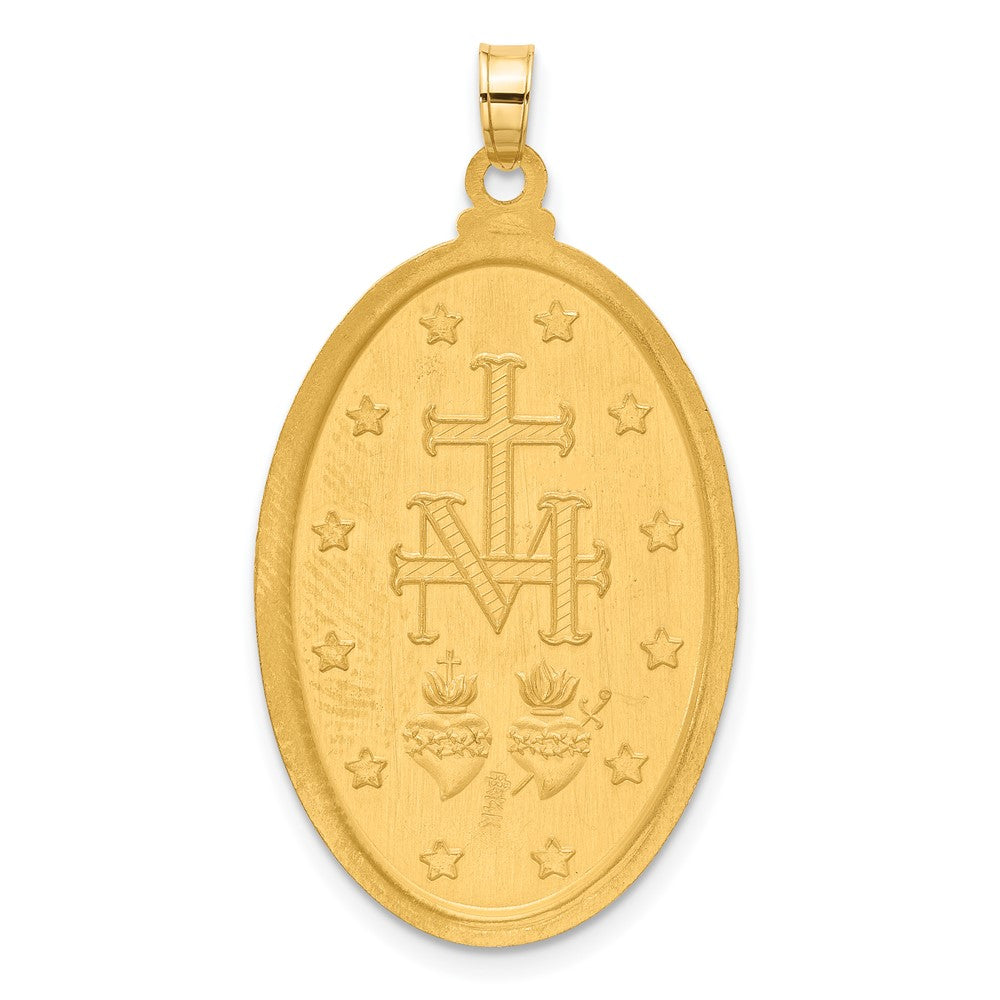 14K and White Rhodium Polished and Satin Solid Miraculous Medal Oval Pendant