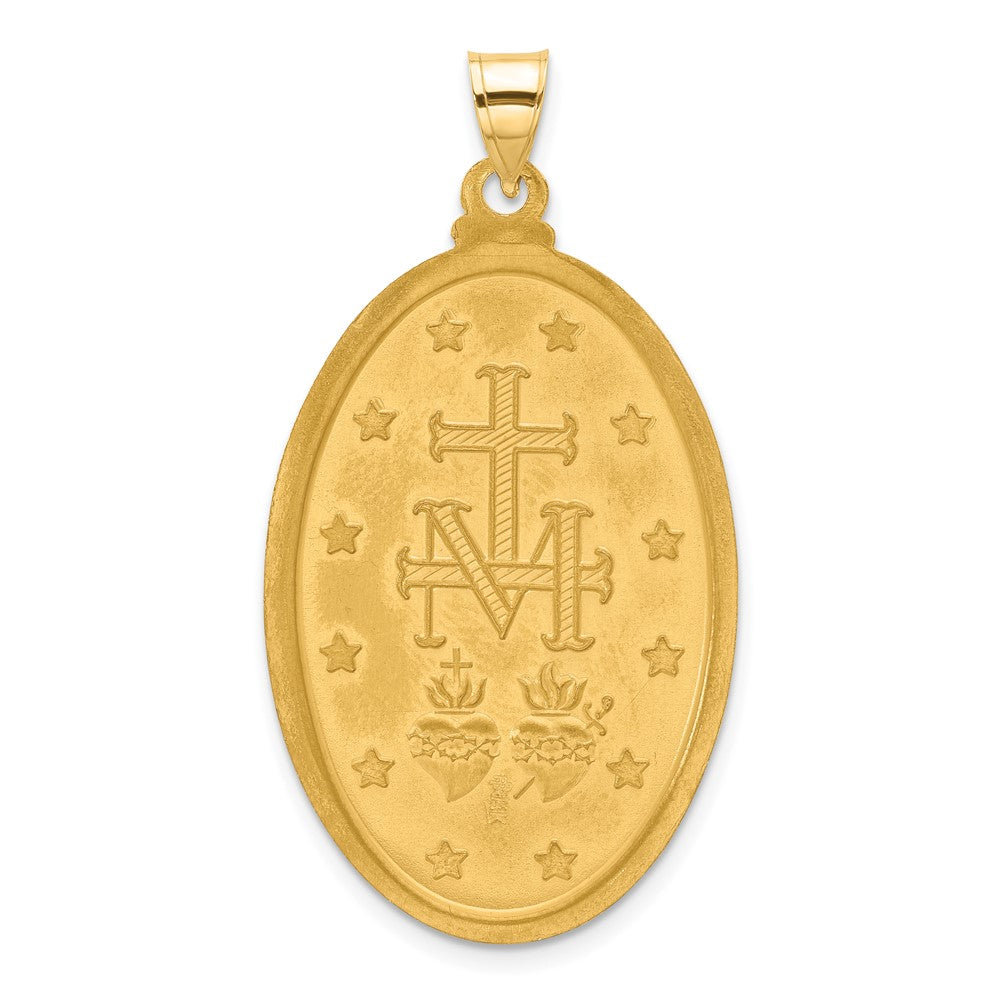14k Polished and Satin Solid Large Miraculous Medal Oval Pendant