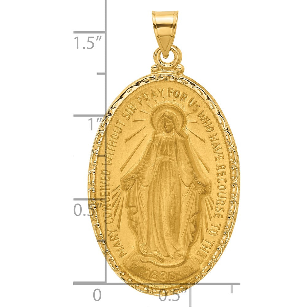 14k Polished and Satin Solid Large Miraculous Medal Oval Pendant