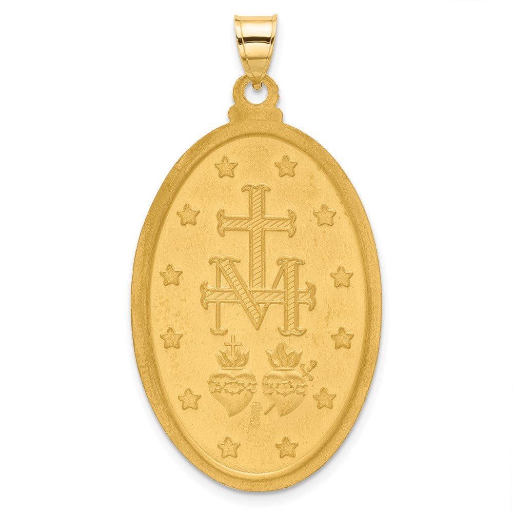 14K and White Rhodium Polished and Satin Solid Large Miraculous Medal Oval Pendant