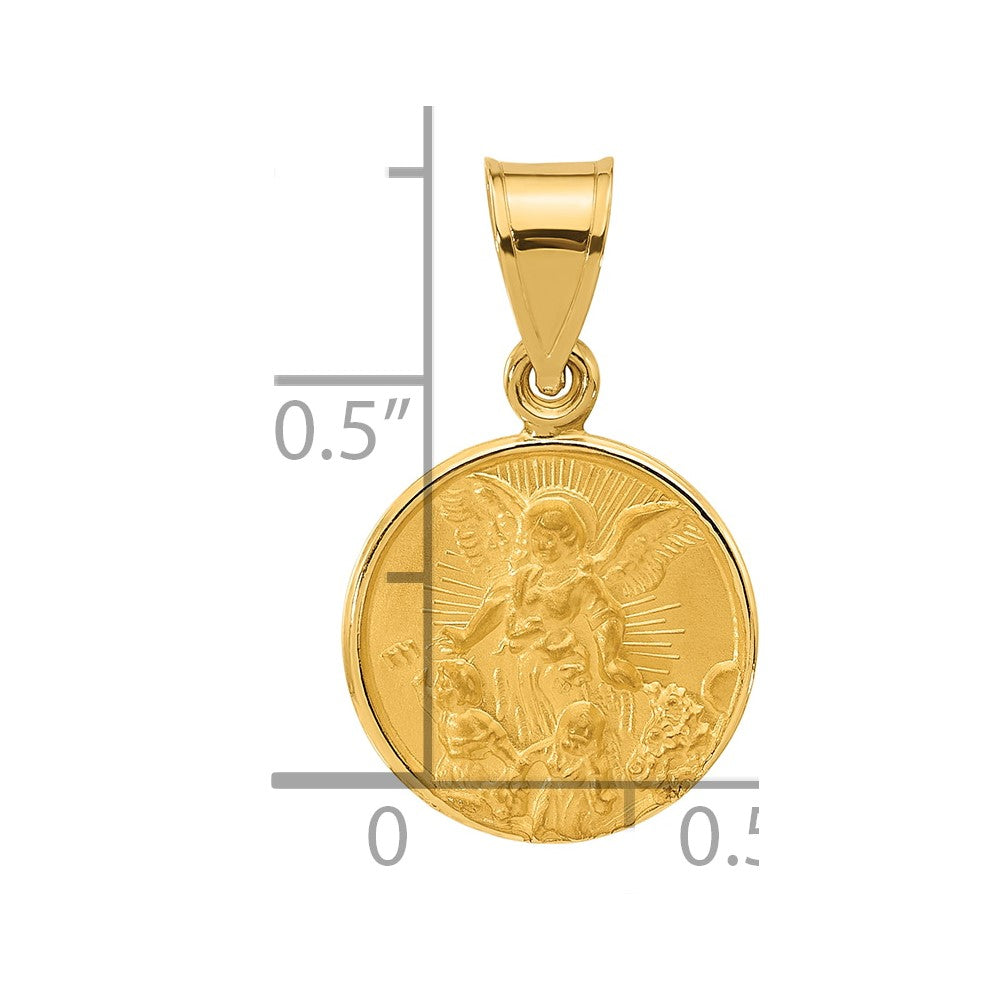 14k Polished and Satin Solid Our Guardian Angel Medal Pendant