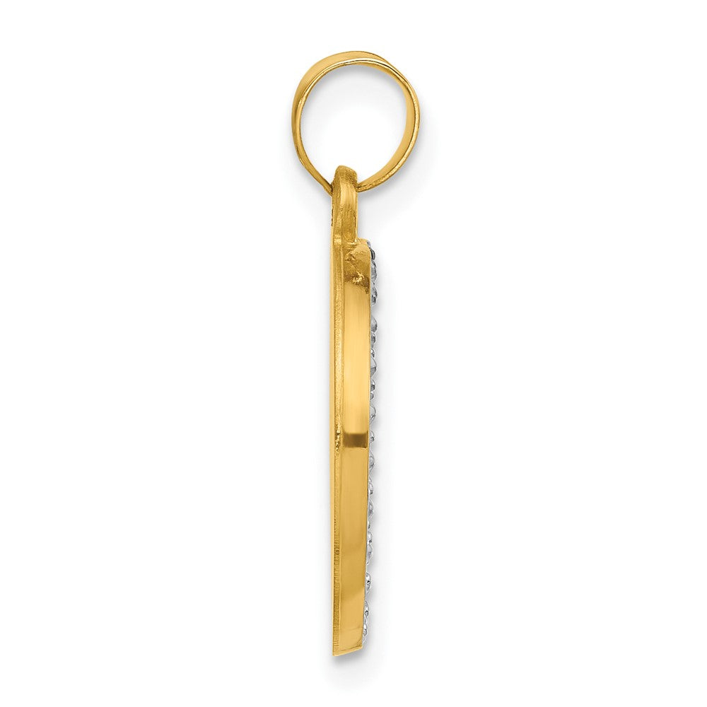 14K and White Rhodium Polished and Satin Hollow Our Guardian Angel Medal Pendant