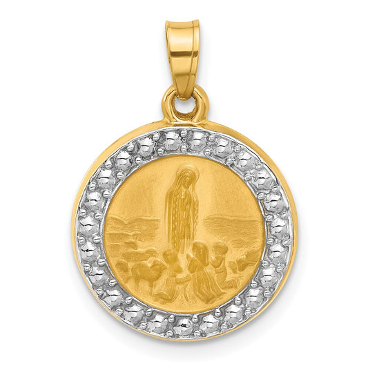 14k and White Rhodium Satin and Polished Hollow St Anthony Medal Round Pendant