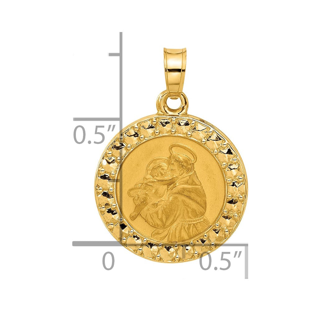 14K Polished and Satin Hollow St Anthony Medal Round Pendant