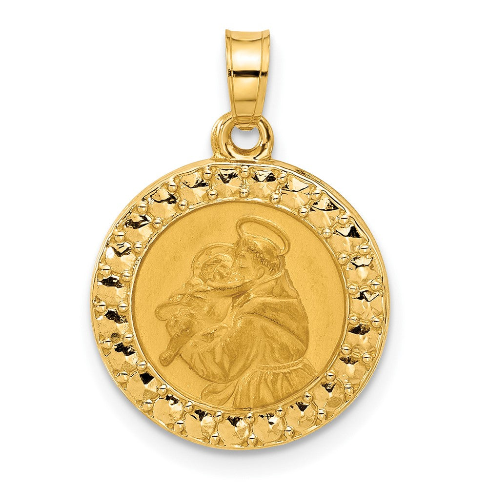 14K Polished and Satin Hollow St Anthony Medal Round Pendant