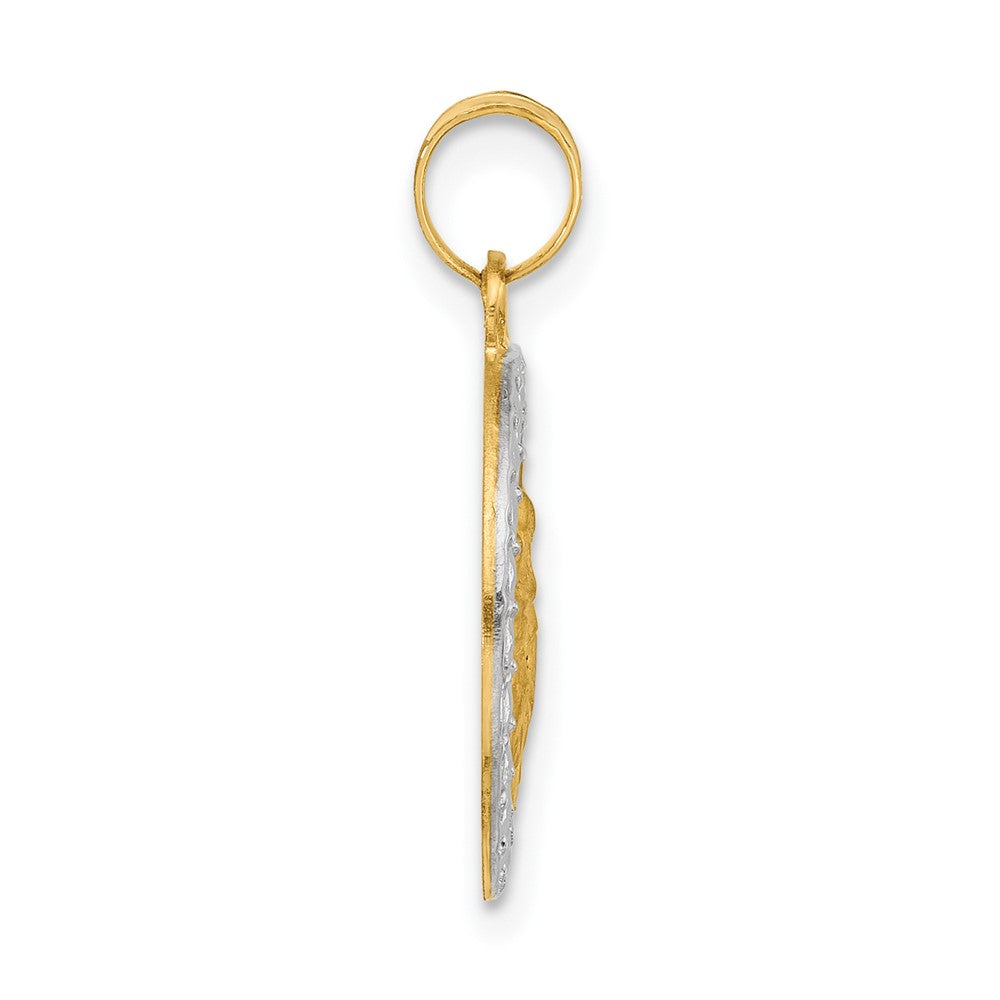 14K with White Rhodium Satin and Polished Hollow St. Anthony Medal Round Pendant