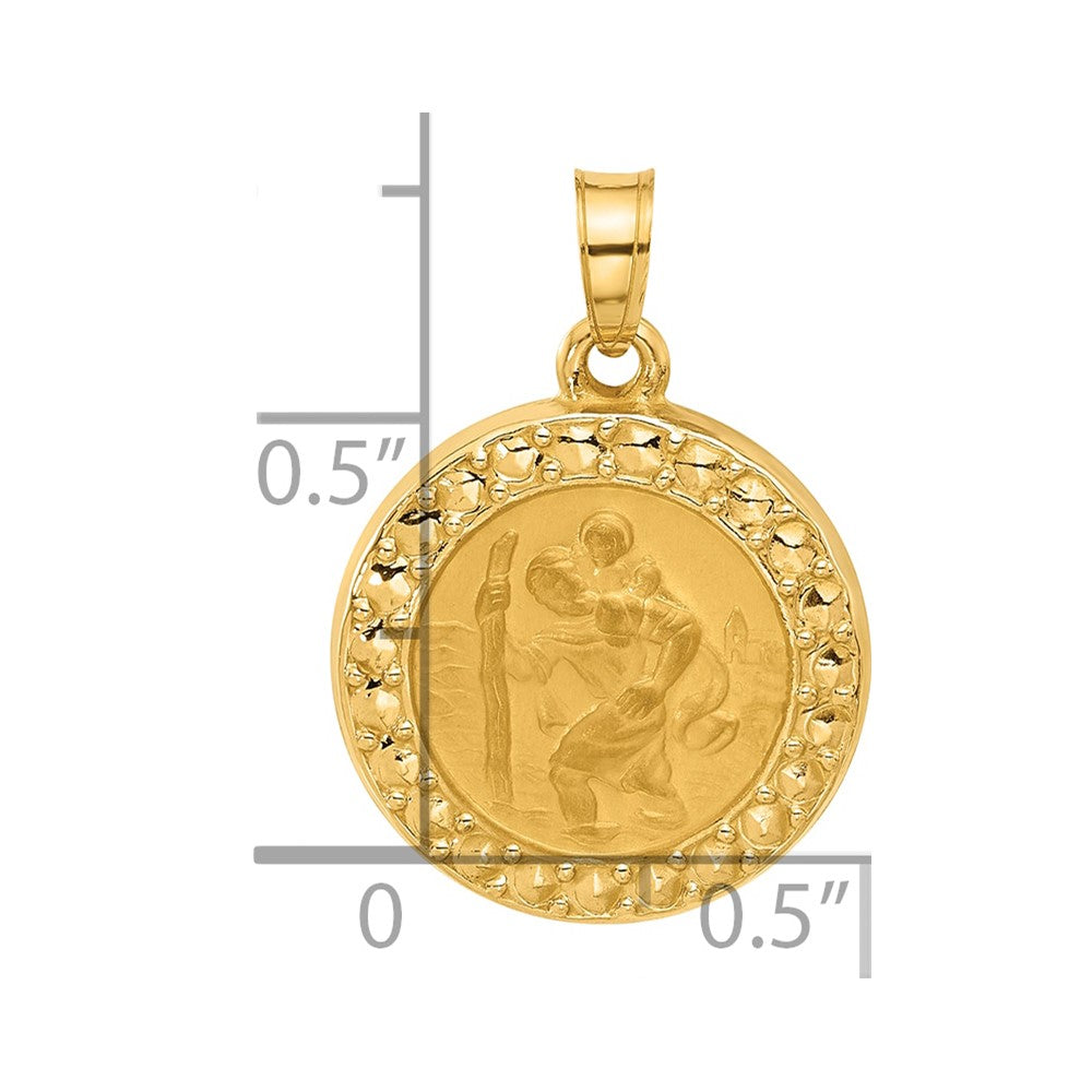 14k Polished and Satin Hollow St. Christopher Medal Round Pendant