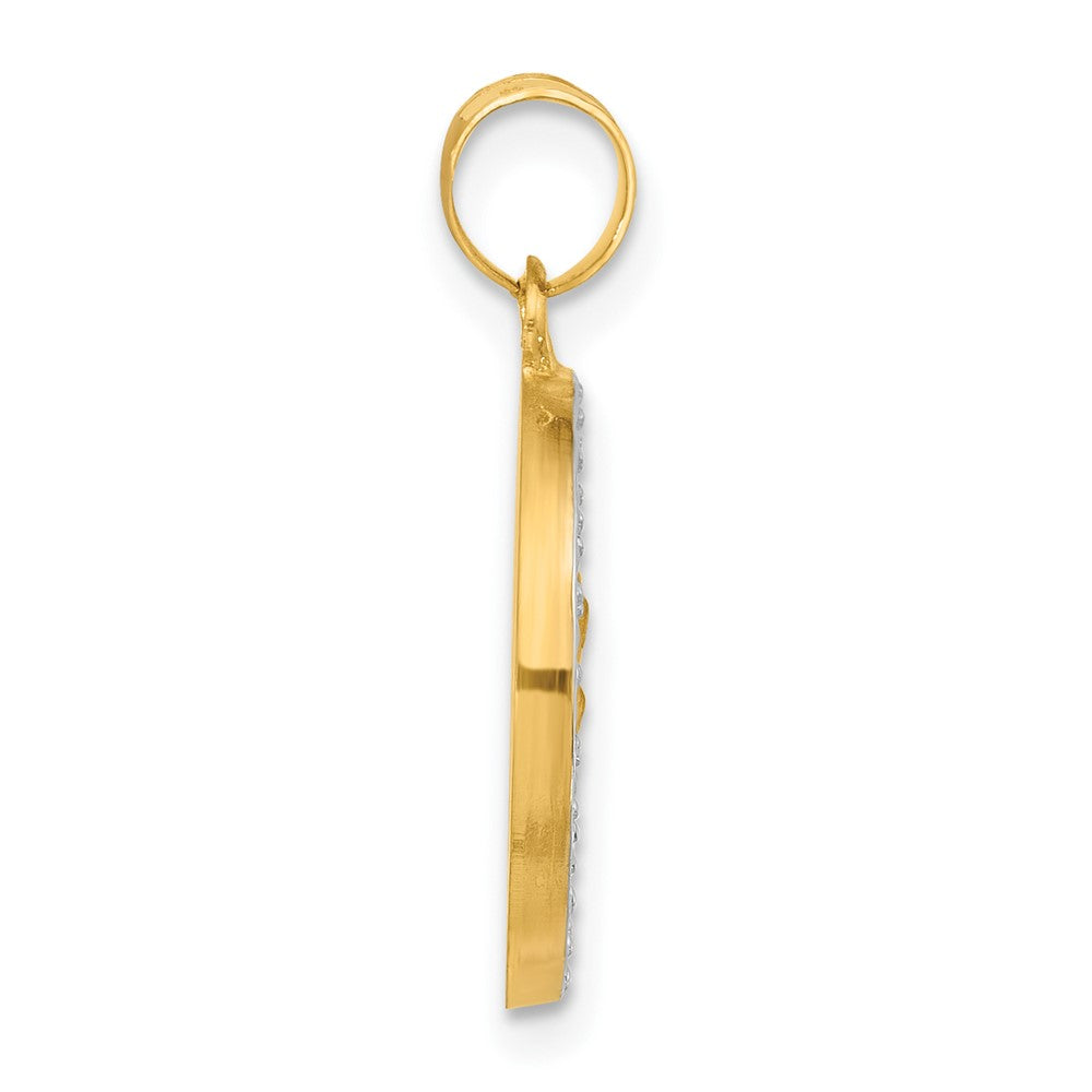 14K with White Rhodium Polished and Satin Hollow St. Christopher Medal Round Pendant