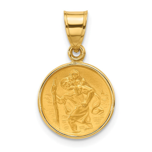 14k Polished and Satin St. Christopher Medal Round Pendant