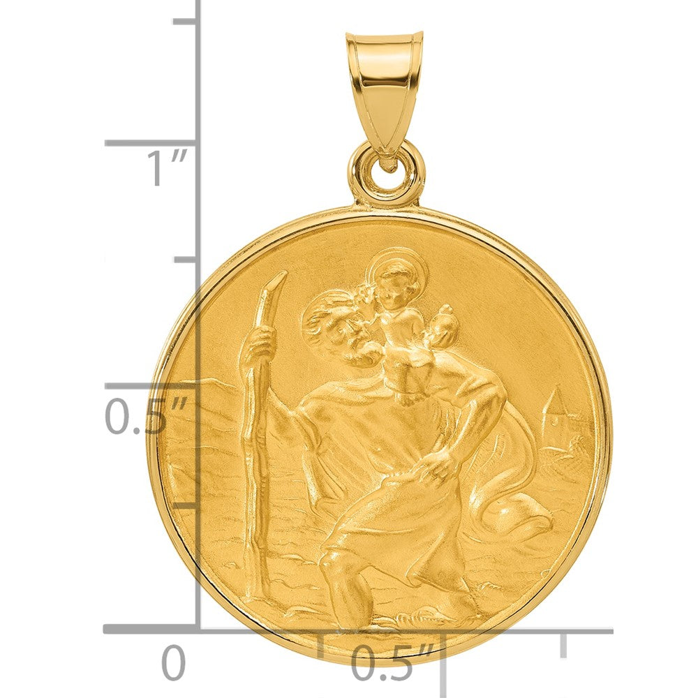 14k Polished and Satin Solid Large St. Christopher Medal Round Pendant