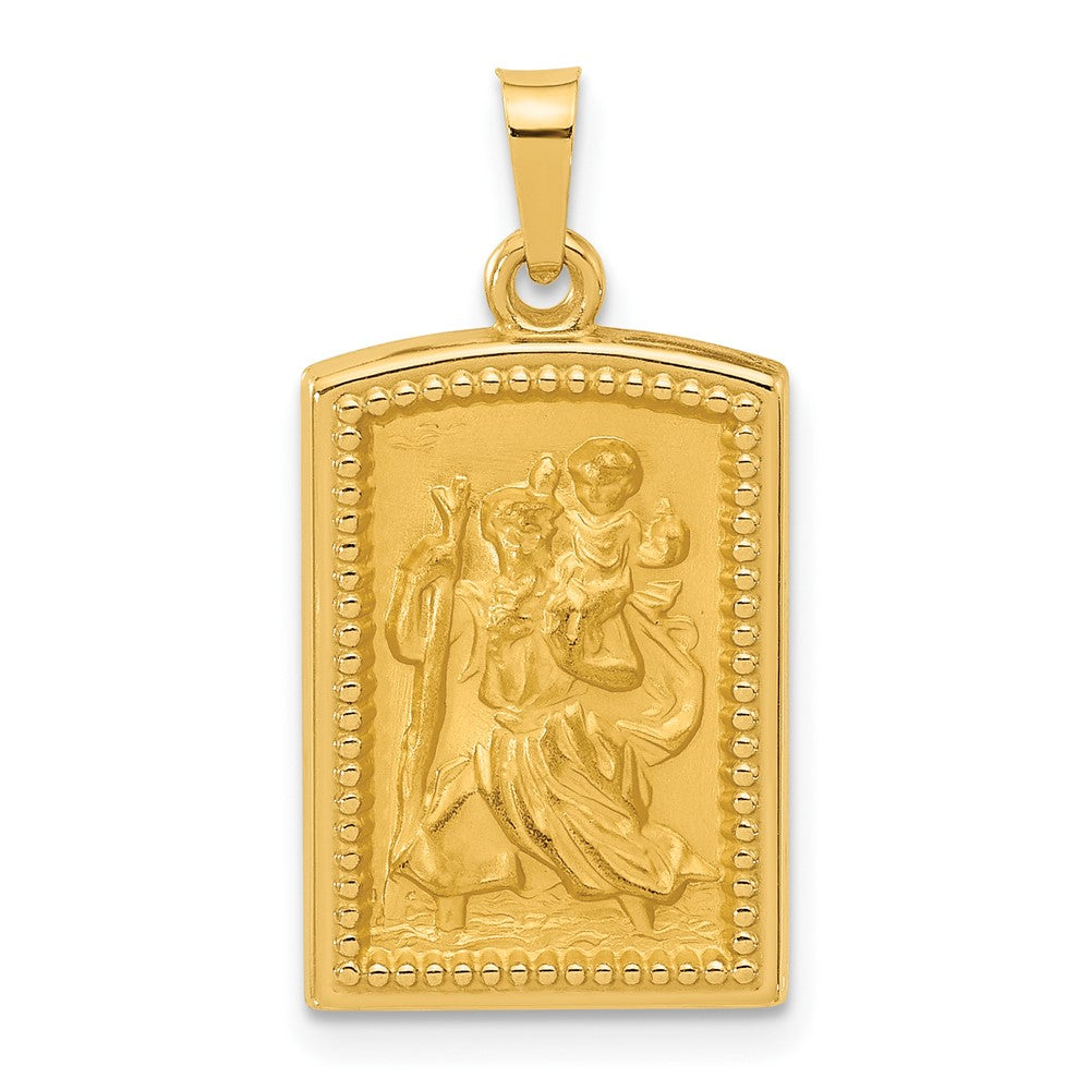 14K Polished and Satin Rectangular Hollow St. Christopher Medal Pendant