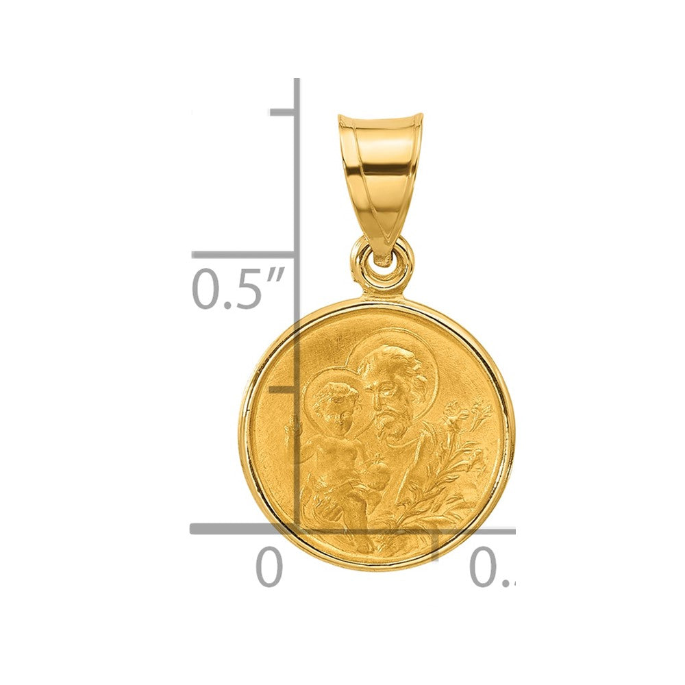 14k Polished and Satin Solid St Joseph Medal Round Pendant