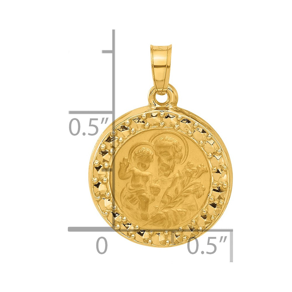 14K Polished and Satin Hollow St. Joseph Medal Round Pendant