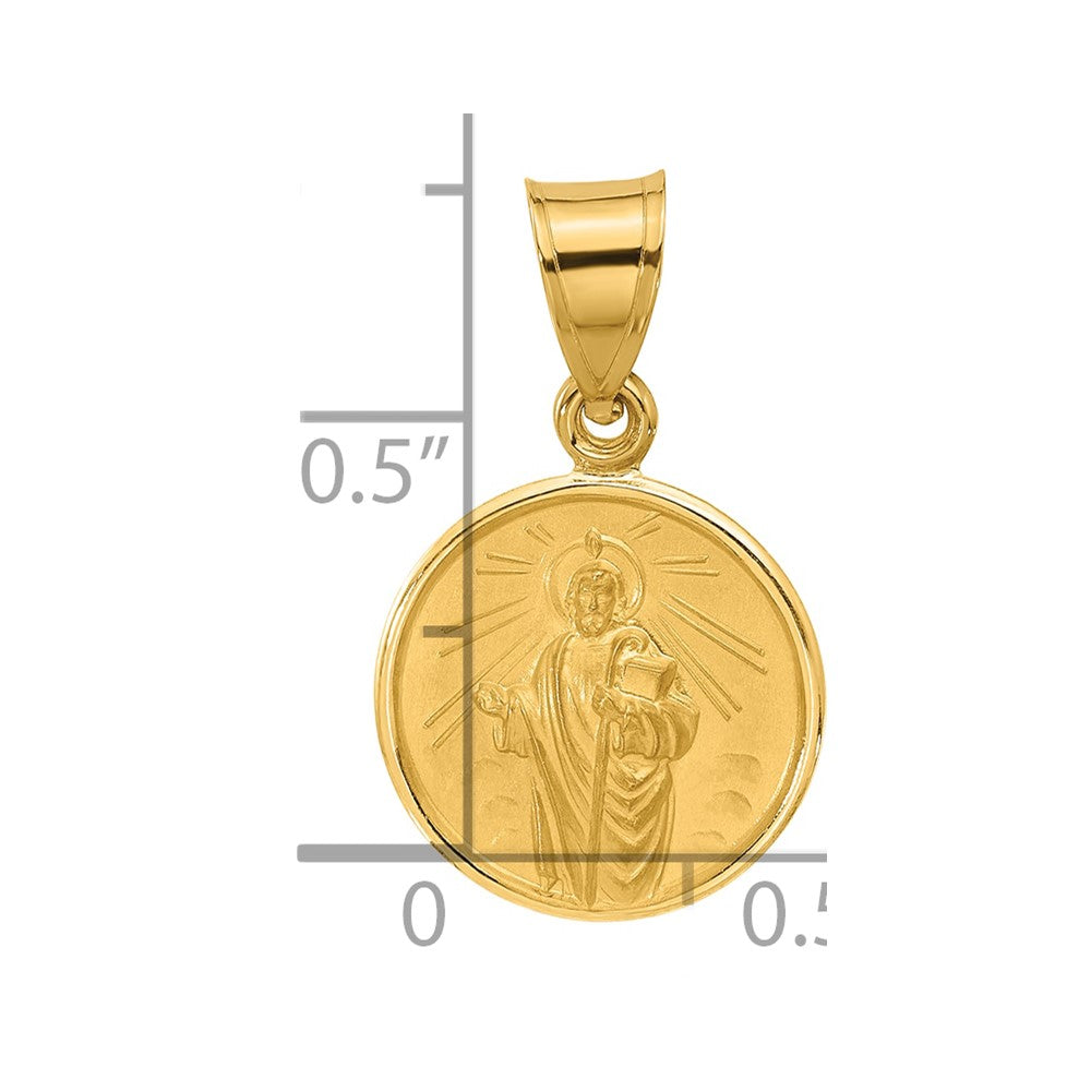 14k Polished and Satin Solid St Jude Thaddeus Medal Round Charm