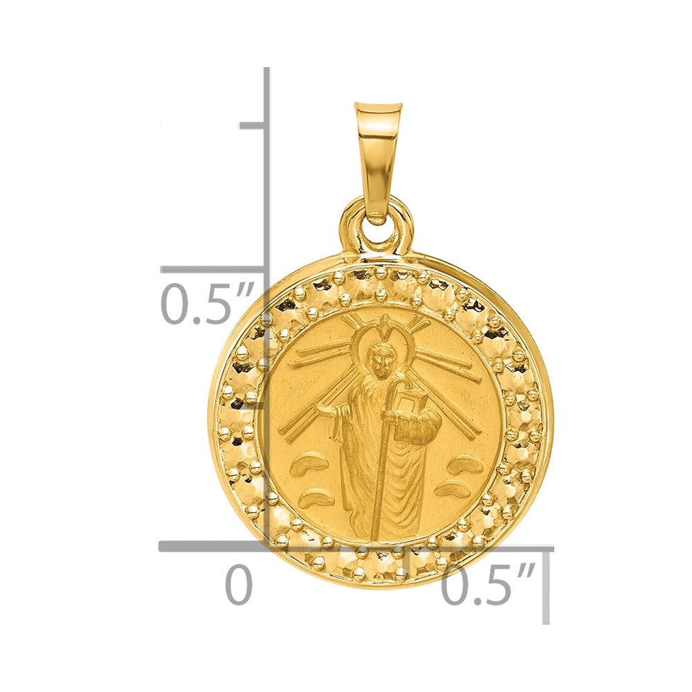 14K Polished and Satin Hollow St. Jude Thaddeus Medal Round Charm