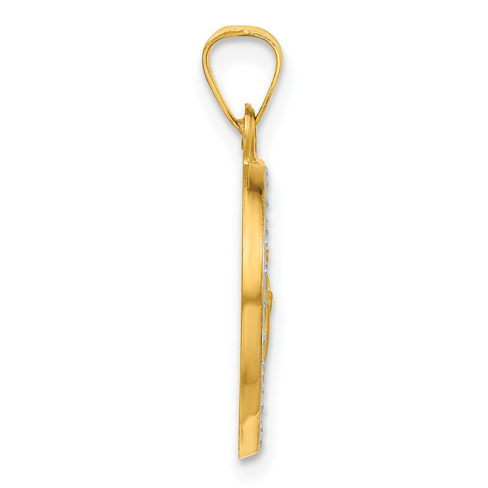 14K with White Rhodium Polished and Satin Hollow St. Jude Thaddeus Medal Round Charm