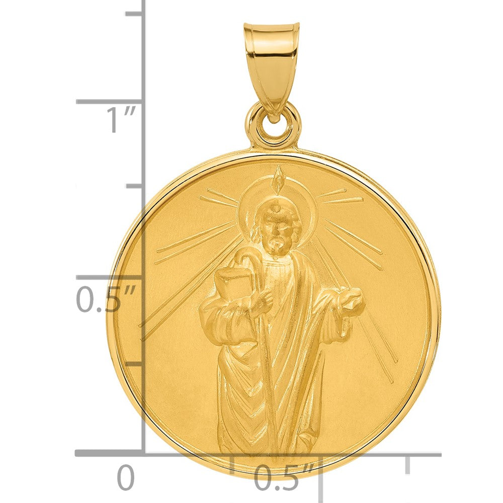 14k Polished and Satin Large Solid St Jude Thaddeus Medal Round Pendant