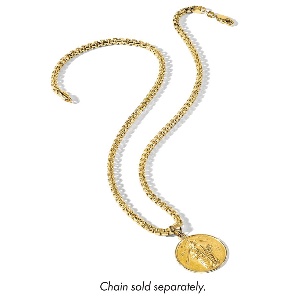 14k Polished and Satin Large Solid St Jude Thaddeus Medal Round Pendant