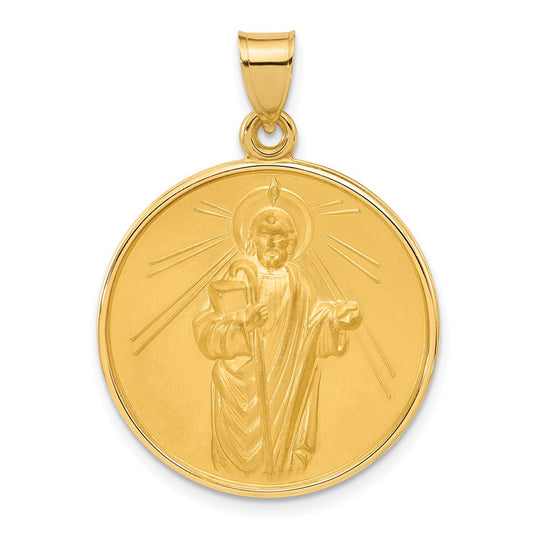 14k Polished and Satin Large Solid St Jude Thaddeus Medal Round Pendant