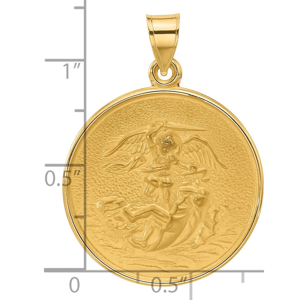 14k Polished and Satin Solid Large St. Michael Medal Round Pendant