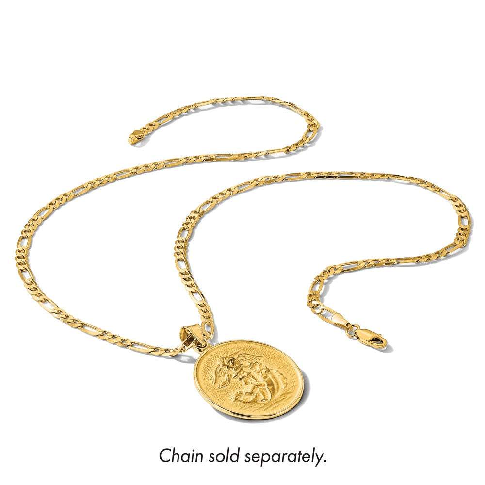 14k Polished and Satin Solid Large St. Michael Medal Round Pendant