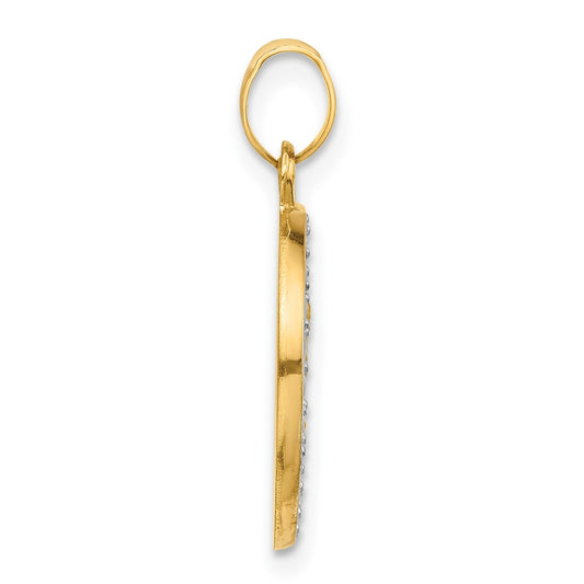 14K with White Rhodium Polished and Satin Hollow St. Michael Medal Round Pendant