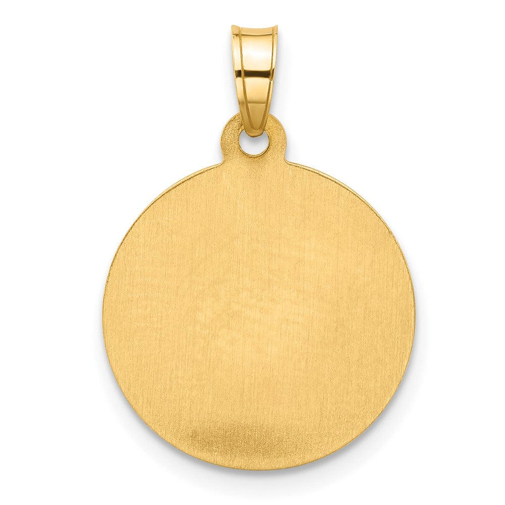14k with White Rhodium Polished and Satin Hollow St. Theresa Medal Round Pendant
